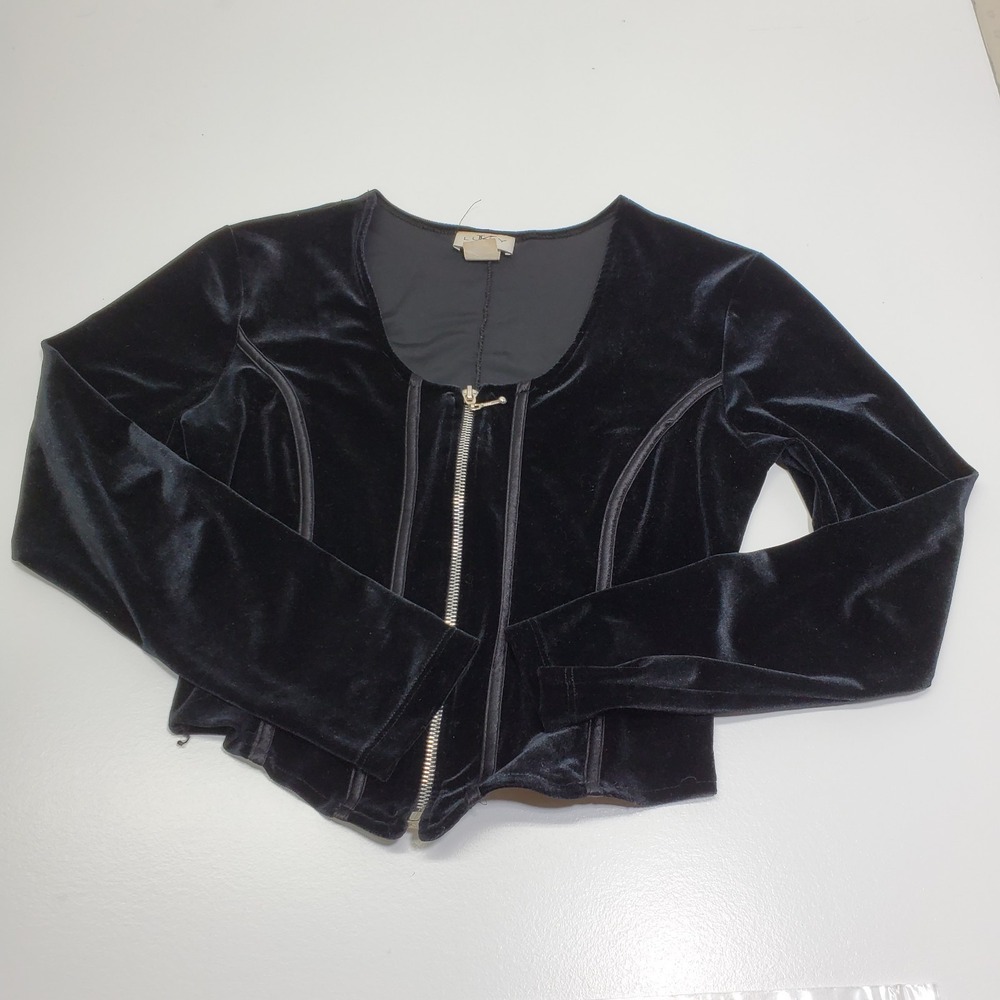 LULY K Women Top‎ Small Velvet Zip Front Y2K Fitted Long Sleeves Career Evening
